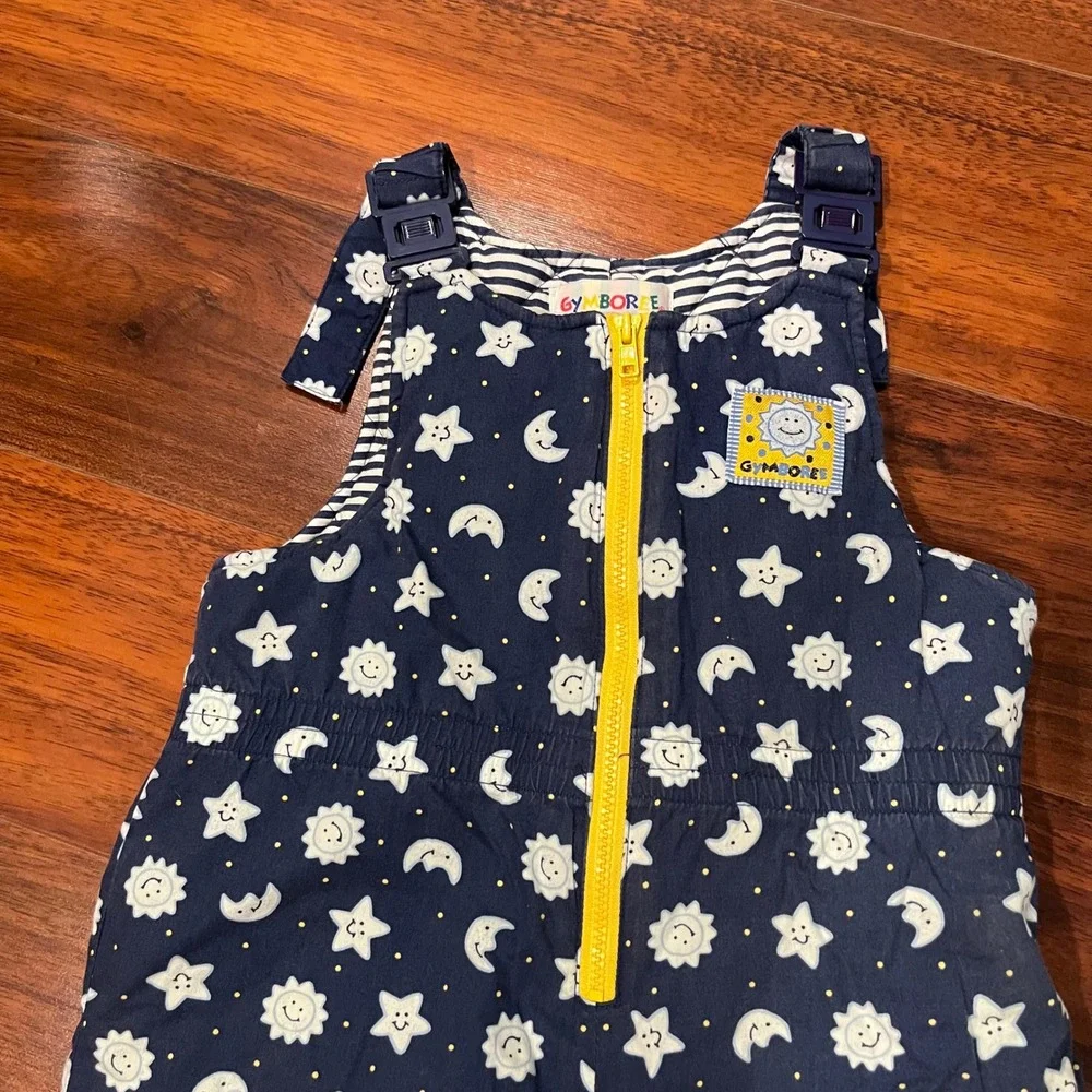 Vtg Gymboree Kids XS Navy Blue Celestial Sun Moon Star Quilted Snowsuit Bunting